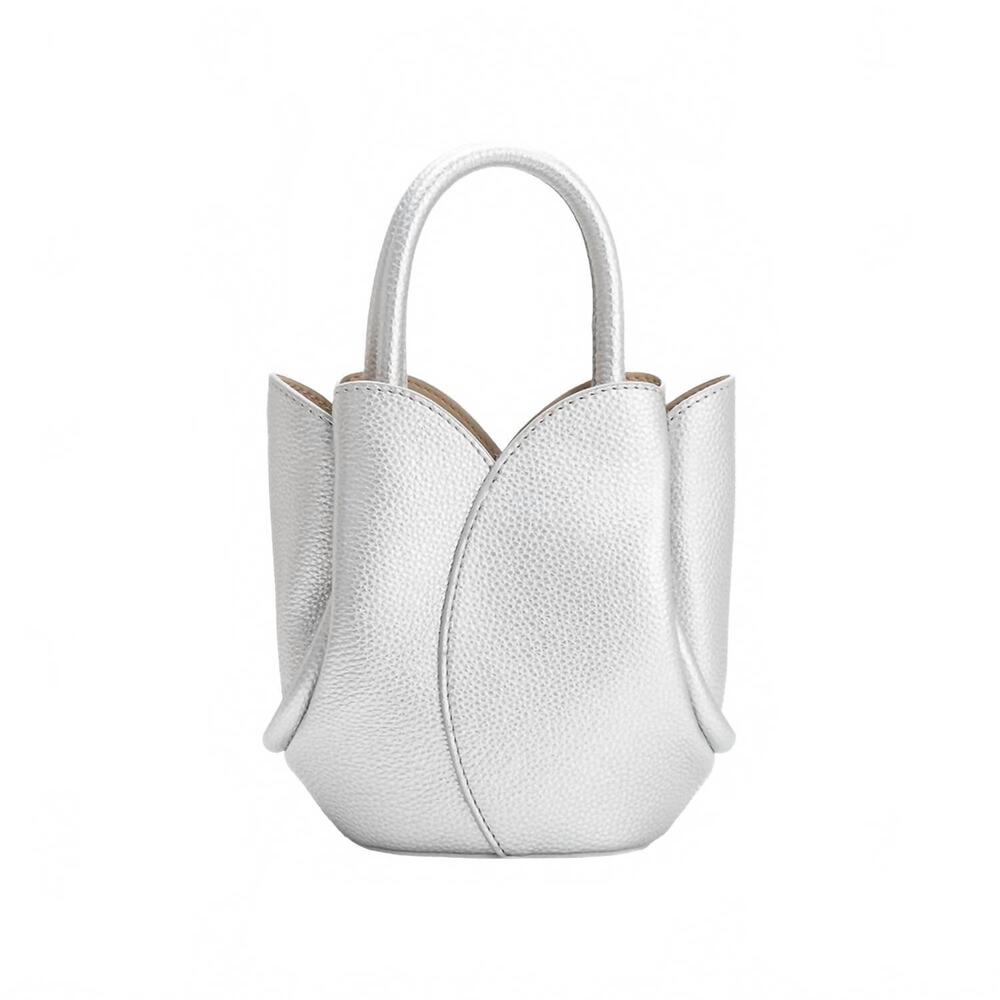 NEW MELIE BIANCO tulip mini recycled vegan leather top handle bag in metallic si